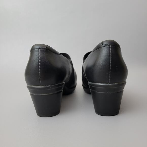 Clarks Collection Emslie Chara Heeled Loafer Womens 8 M Black Leather Slip On - Picture 8 of 10